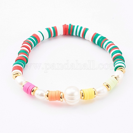 Bracelets extensibles en perles heishi en pâte polymère BJEW-JB06026-01-1