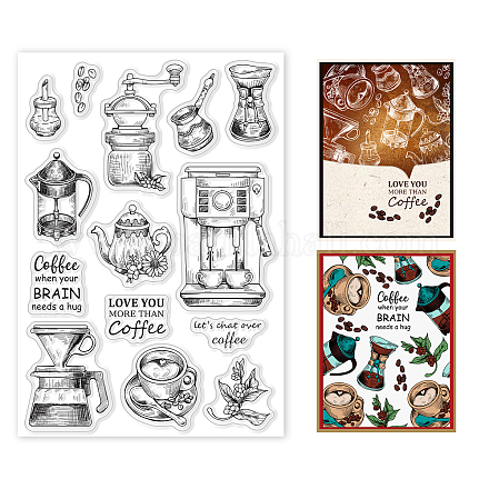 GLOBLELAND Vintage Coffee Tools Clear Stamps Retro Coffee Bean Cup Silicone Clear Stamp Seals for Cards Making DIY Scrapbooking Photo Journal Album Decoration DIY-WH0167-57-0247-1