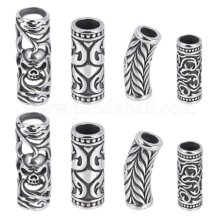 PandaHall 4 Styles Stainless Steel Hollow Tube Beads Antique Silver Long Spacer Beads Large Hole Curved Beads for Slider Charms Leather Cord Bracelet Necklace Making STAS-PH0003-16-1