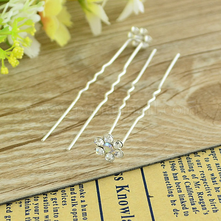 Bridal Party Wedding Decorative Hair Accessories Silver Color Iron Rhinestone Flower Hair Forks For Lady PHAR-S171-06-1