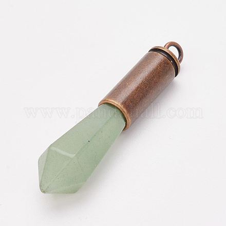 天然の緑のアベンチュリンはペンダントを指摘  赤銅の真鍮のパーツと  弾丸  56~58x13x11.5~13mm  穴：3.5mm G-F413-02R-1