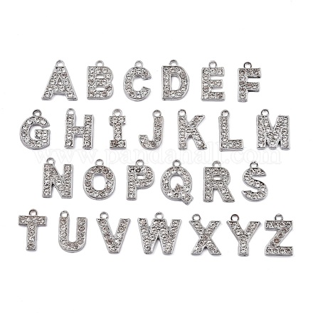 Alloy Rhinestone Letter Charms RB-A052-01-1