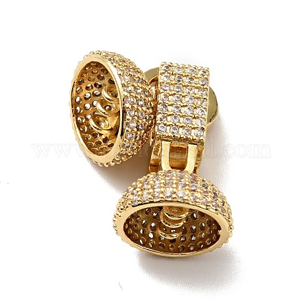 Brass Micro Pave Clear Cubic Zirconia Fold Over Clasps KK-G414-09G-1