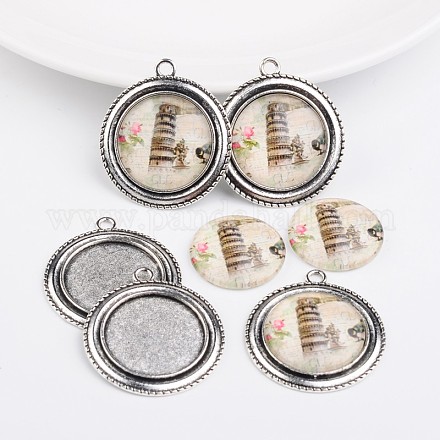 Antique alliage d'argent pendentif supports cabochon de la lunette et architecture européennes imprimé cabochons de verre TIBEP-X0173-12-1
