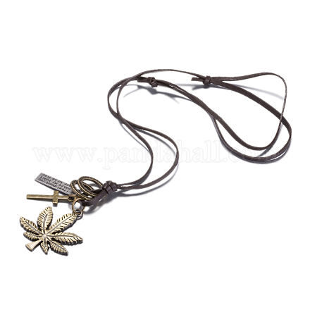 Adjustable Men's Zinc Alloy Pendant and Leather Cord Lariat Necklaces NJEW-BB16012-A-1