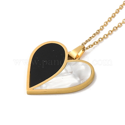 Ожерелья с подвеской в виде сердца из натуральной эмали и ракушек NJEW-E104-07G-1