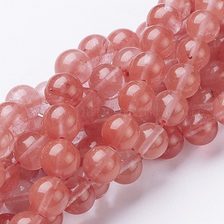 Chapelets de perles en verre de quartz de cerise GSR10mmC054-1