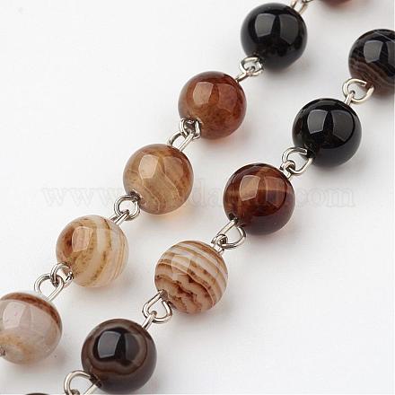 Natural Striped Agate/Banded Agate Handmade Beaded Chains AJEW-JB00251-03-1