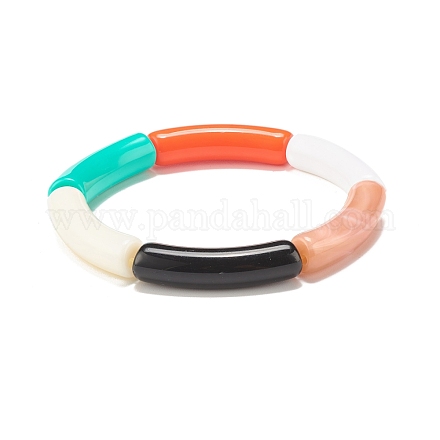 Bracelet extensible perlé tube incurvé acrylique BJEW-JB07980-03-1