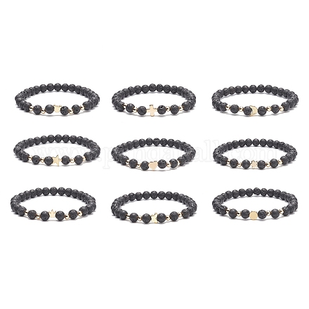 9 pz 9 stile orso e croce e luna e corona e cuore e farfalla set di braccialetti elasticizzati con perline in ottone BJEW-JB08905-1
