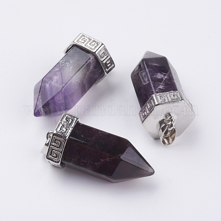 Natural Amethyst Pointed Pendants G-E442-03M-1