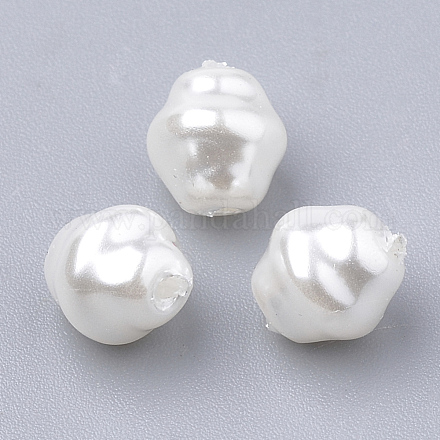 環境に優しいプラスチック模造真珠ビーズ  高い光沢  グレードA  ホワイト  6.5x6mm  穴：1.2mm MACR-T013-10-1