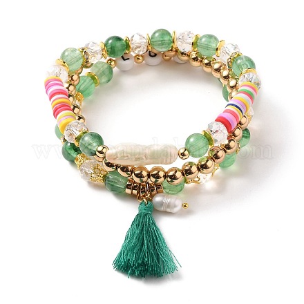 Edelstein mehrschichtige Stretch-Perlen-Armbänder Sets&nbsp;BJEW-JB05756-03-1