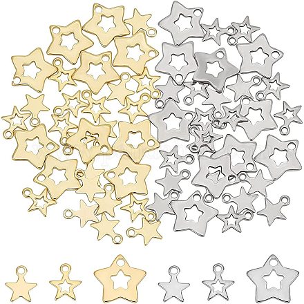 Unicraftale environ 60 pièces 3 styles 2 couleurs breloques étoiles en acier inoxydable 8.4-11mm de long mini breloques étoiles breloques célestes petite étoile breloques breloques étoile creuse pour la fabrication de bijoux STAS-UN0026-36-1