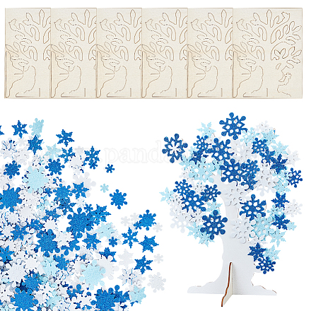 Olycraft 6 комплект пенопластовых наклеек 3d комплект елок для рукоделия тема снежинки незавершенное деревянное дерево зимнее дерево с 500 шт. сине-белые наклейки со снежинками для арт-проекта семейная деятельность рождественские праздничные украшения AJEW-OC0004-14-1
