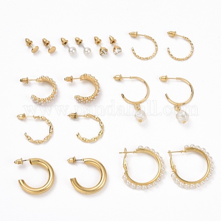 Anello e orecchini rotondi con strass EJEW-D277-09G-1