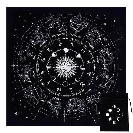 CREATCABIN Altar Cloth Moon Phases Sun Celestial Constellation Tarot Deck Spiritual Tapestry Tablecloth Sacred Cloth Astrology with Tarot Card Bag for Divination Witchcraft Pagan 19.37 x 19.37 Inch AJEW-CN0001-16A-1