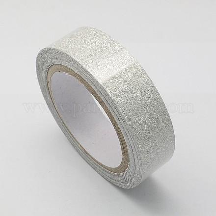 綿のリボン  グリッターパウダー付き  他方の側のマスキングテープ  銀  5/8インチ（15mm）  約4.37ヤード/ロール（4メートル/ロール）  10のロール/グループ OCOR-S078-1.5cm-05-1