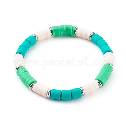 Bracelets extensibles perlés heishi en pâte polymère à la main BJEW-JB06144-02-1