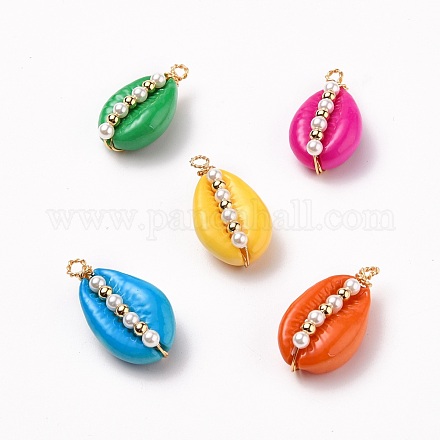 Spray Painted Natural Cowrie Shell Pendants PALLOY-JF00525-1