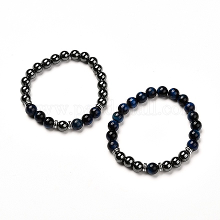 Ensemble de bracelets extensibles en perles d'oeil de tigre naturel (teint) BJEW-JB06653-05-1