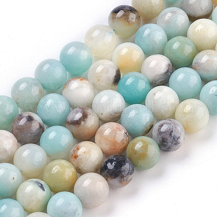 Fil de perles d'amazonite à fleurs naturelles G-E487-49-6MM-1