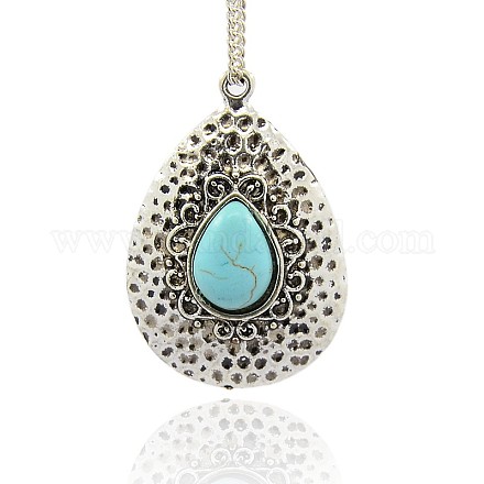 Antique Silver Plated Alloy Synthetic Turquoise Pendants PALLOY-J288-03AS-1