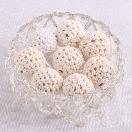 Handmade Woolen Macrame Wooden Pom Pom Ball Beads MAKN-PW0001-048A-1