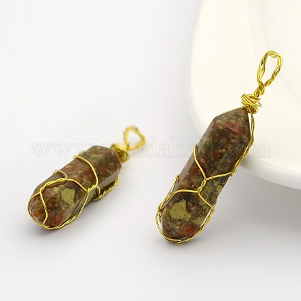 Bullet Natural Unakite Double Terminated Pointed Pendants G-M225-08G-1