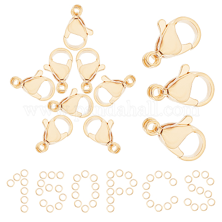 SUNNYCLUE 1 Box 150Pcs 18K Gold Plated 12mm Lobster Clasp Jump Rings 50 Stainless Steel Lobster Claw Clasp with 100 Jump Rings Hypoallergenic Jewelry Findings for DIY Bracelet Keychain Making STAS-SC0002-93B-1