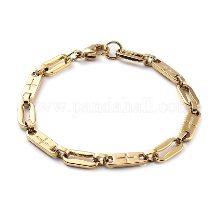 Placage sous vide 304 ovale en acier inoxydable avec bracelet à maillons croisés pour hommes femmes BJEW-Z023-04G-1