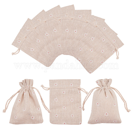ポリコットン（ポリエステルコットン）パッキングポーチ巾着袋  印刷された花で  小麦  14x10cm ABAG-T004-10x14-01-1