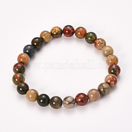 Bracelets extensibles en perles de jaspe polychrome naturel/pierre de picasso/jaspe de picasso BJEW-Q692-11-8mm-1