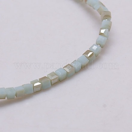 Opaque Solid Color Electroplate Crystal Glass Faceted Cube Beads Strands EGLA-F013-G01-1