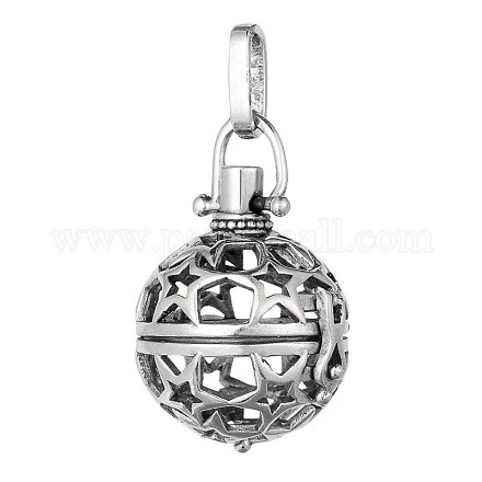 Brass Hollow Round with Star Cage Pendants KK-E662-01AS-NR-1