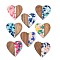 Resin and Walnut Pendants, Heart, Mixed Color, 37x38.5x2.5mm, Hole: 2mm