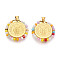 304 Stainless Steel Pendants, Flat Round with Saint Benedict, with Glass Beads, Ion Plating(IP), Real 18K Gold Plated, Faceted, Colorful, 26.5x26.5x3mm, Hole: 5x3.5mm