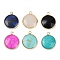 Brass Pave Natural & Synthetic Mixed Gemstone Pendants, Flat Round Charms, Lead Free & Cadmium Free, Rack Plating, Golden, Mixed Dyed and Undyed, 22~23x18.5~19.5x4~5mm, Hole: 1.8~2mm