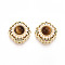 Brass Colorful Cubic Zirconia & Natural Tiger Eye Rhombus Beads, with White ABS Imitation Pearl, Real 18K Gold Plated, 14x14x8mm, Hole: 1.2mm