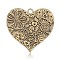 Cadmium Free & Nickel Free & Lead Free Tibetan Style Alloy Heart Big Pendants, Long-Lasting Plated, with Flower Pattern, Antique Bronze, 53x58x2mm, Hole: 4mm