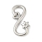 Brass S-Hook Clasps, Cadmium Free & Lead Free, Rack Plating, Long-Lasting Plated, Star with Heart, Platinum, 11.5x6x1mm, Hole: 3.2mm