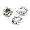 Brass Micro Pave Cubic Zirconia Magnetic Clasps, with Glass, Rectangle, Green, 3-Strand, 6-Hole, Platinum, 20.5x17.5x9mm, Hole: 1.1mm