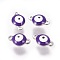 304 Stainless Steel Enamel Links connectors, Flat Round with Evil Eye, Stainless Steel Color, Indigo, 9.5x6x3.5mm, Hole: 1.2mm