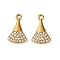 304 Stainless Steel Charms, Fan, with Cubic Zirconia, Ion Plating(IP), Real 18K Gold Plated, 14.5x9.5x3mm, Hole: 1.4mm