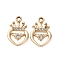 Alloy Rhinestone Pendants, Heart, Crown, Golden, 20x13x3mm, Hole: 1.8mm