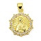 Virgin Mary Theme Rack Plating Brass Micro Pave Cubic Zirconia Pendants, Long-Lasting Plated, Cadmium Free & Lead Free, Real 18K Gold Plated, Flat Round, 18.5x15.5x3mm, Hole: 4.5x3.5mm