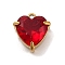 304 Stainless Steel Rhinestone Pendants, Heart, Real 18K Gold Plated, Light Siam, 11x9.5x5mm, Hole: 1.6mm