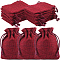 24Pcs Burlap Packing Pouches Drawstring Bags, Rectangle, Dark Red, 9x7cm