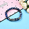 Natural Lapis Lazuli Beads Stretch Bracelets, with Brass Beads, Inner Diameter: 2~2-1/8 inch(51mm~53mm), Beads: 8mm in Diameter, Brass Finding: 7.5x3mm, Rectangular: 35x10.5x5.5~6mm