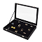 Rectangle Imitation Leather Earring Presentation Box, Glass Clear Window Earring Organizer Case with Velvet Inside, Black, 35x24x4.85cm